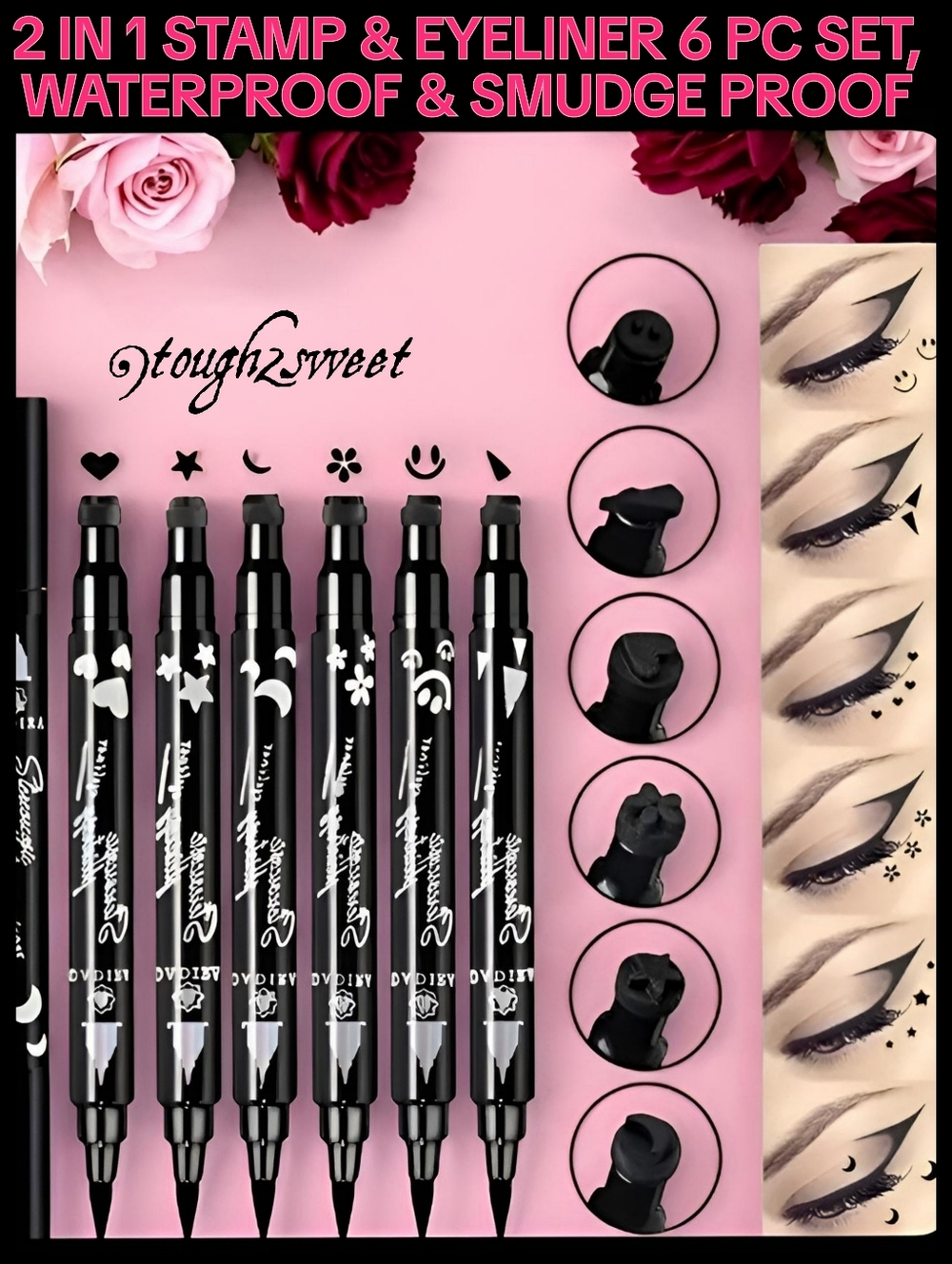 🆕LAST SET🌹2 IN 1 BLACK STAMP & EYELINER 6 PC SET, WATERPROOF & SMUDGE PROOF❣️